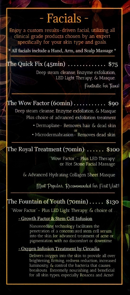 Skin Sanctuary Menu 2024 Facials